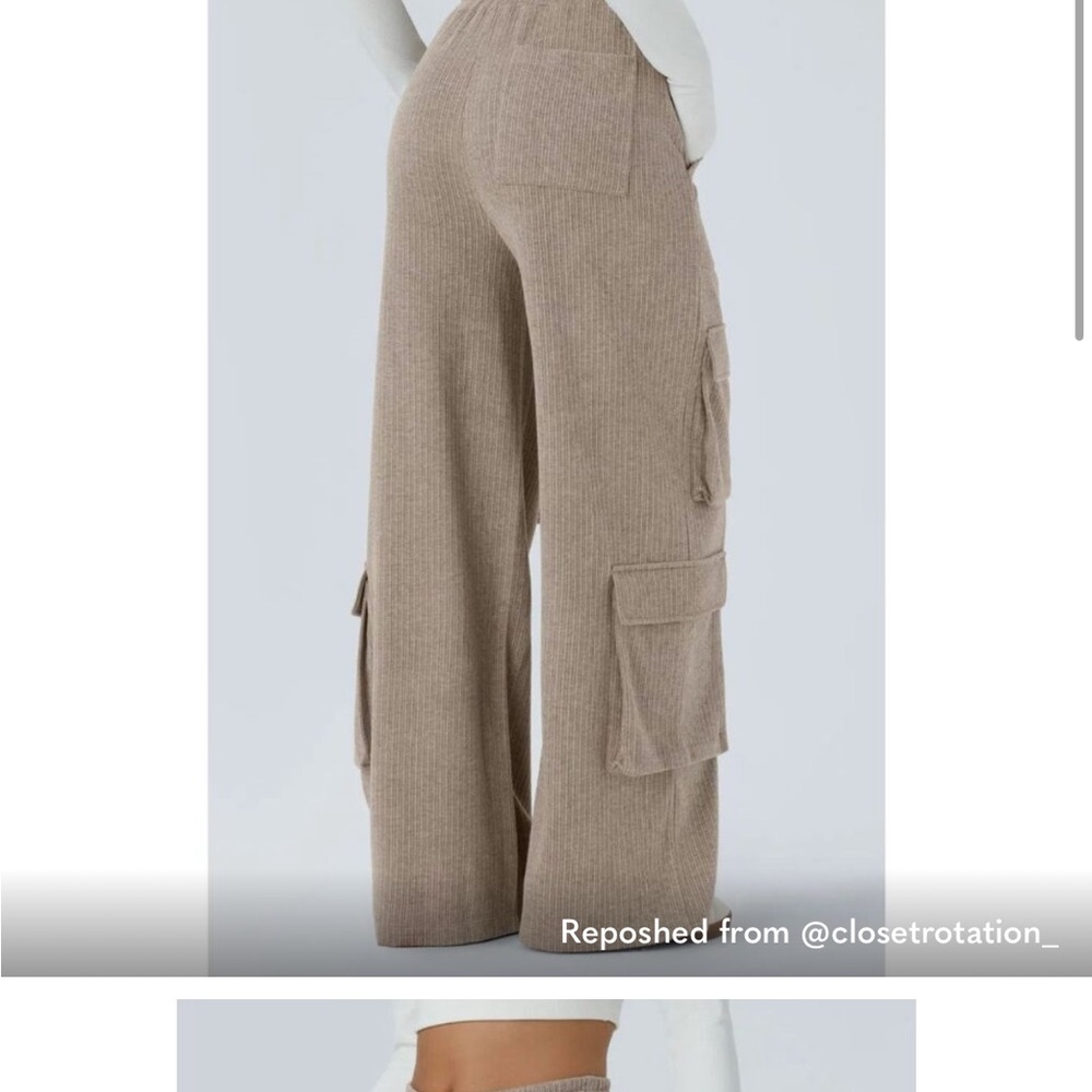 Wide-Leg Cargo Knit Pants in Taupe - Picture 4 of 6